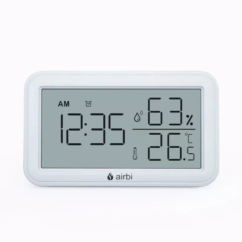 Termometru si higrometru digital de camera, ceas cu alarma, memorie, suport expandabil, alb, AirBi LINE BI1053, [],bestfam.ro