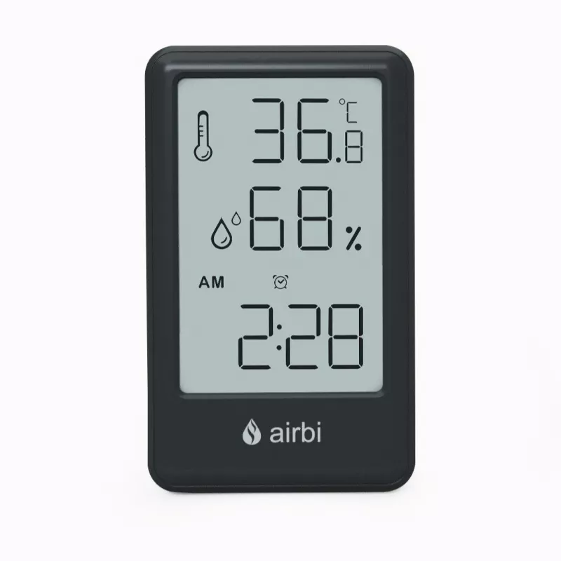 Termometru si higrometru digital de camera, ceas cu alarma, memorie, suport expandabil, negru, AirBi FRAME BI1050, [],bestfam.ro