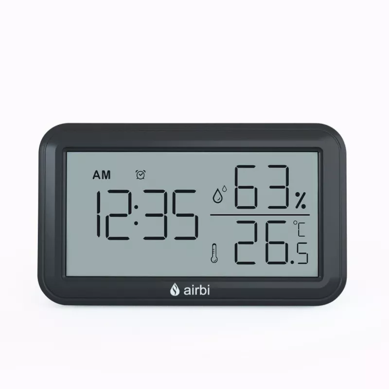 Termometru si higrometru digital de camera, ceas cu alarma, memorie, suport expandabil, negru, AirBi LINE BI1052, [],bestfam.ro