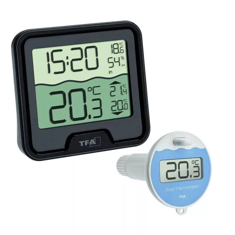Termometru si higrometru digital de camera cu senzor wireless pentru piscina MARBELLA, negru, TFA 30.3066.01, [],bestfam.ro