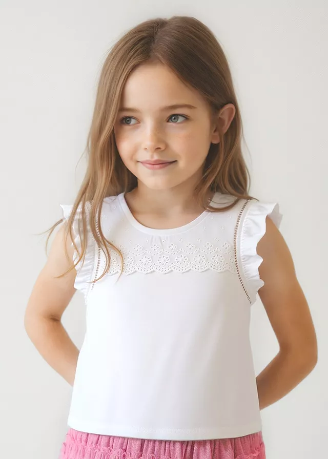 Tricou fara maneci cu perforatii si volane - alb - Mayoral 9 ani, [],bestfam.ro