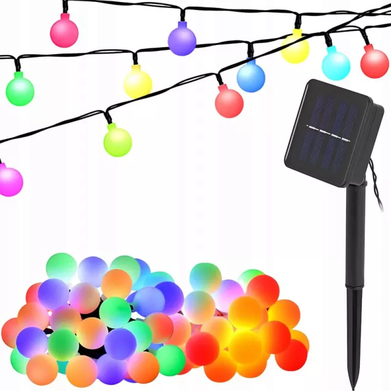 Ghirlanda Magica Luminoasa de exterior cu 50 LED-uri Multicolore, 8 functii si Panou Solar, lungime 6,7 m, [],kalki.ro