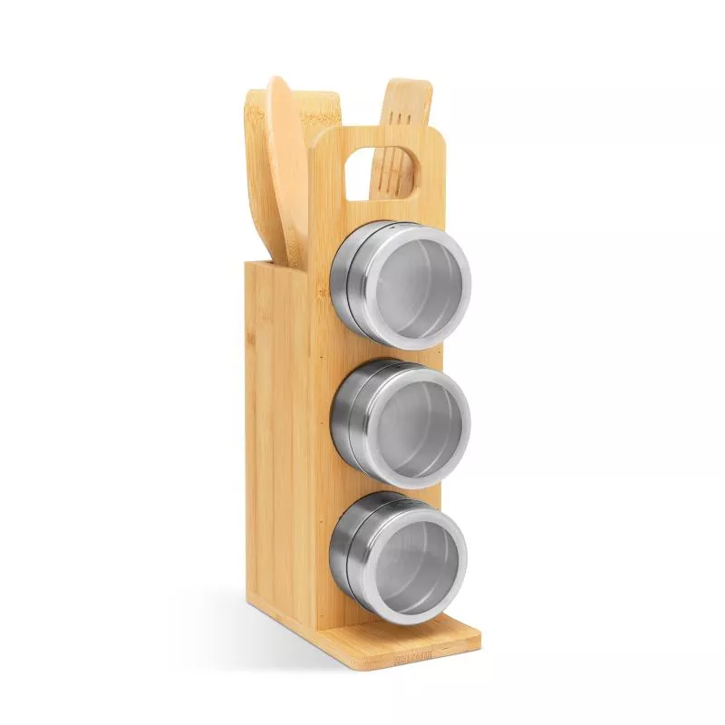 Raft magnetic pentru condimente - set de scule din bambus - 7 piese - 80 x 135 x 275 mm, [],kalki.ro