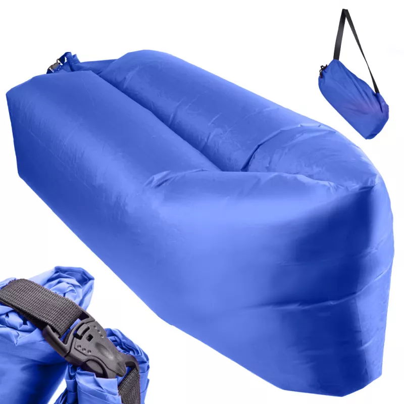 Saltea Autogonflabila "Lazy Bag" tip sezlong, 230 x 70cm, culoare Bleumarin, pentru camping, plaja sau piscina, [],kalki.ro
