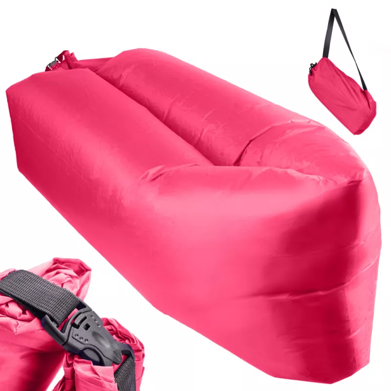 Saltea Autogonflabila "Lazy Bag" tip sezlong, 230 x 70cm, culoare Roz, pentru camping, plaja sau piscina, [],kalki.ro