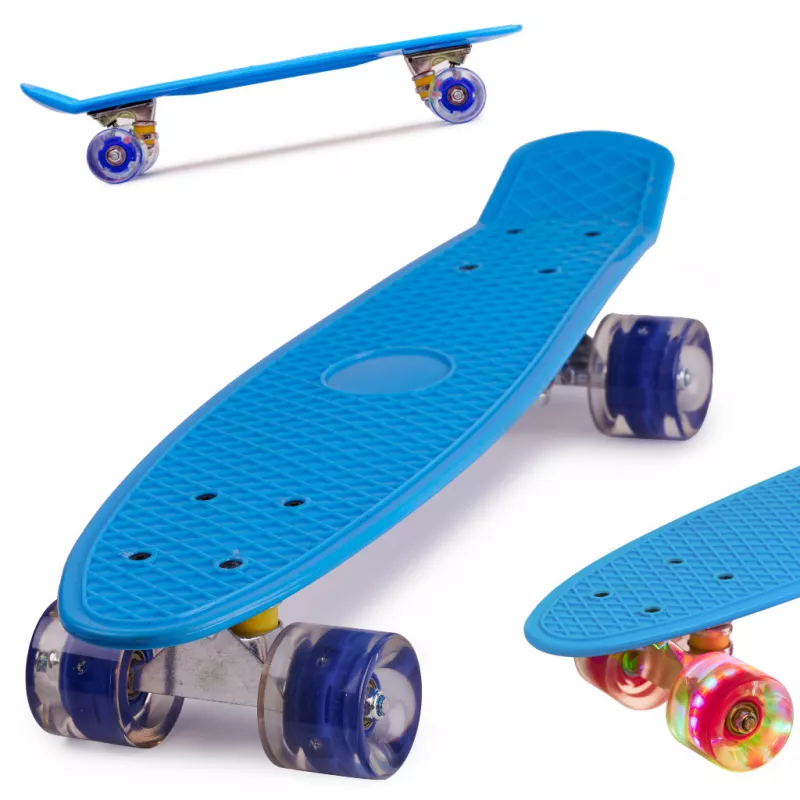 Skateboard Penny Board pentru copii cu roti din cauciuc, iluminate LED, culoare Albastra, [],kalki.ro