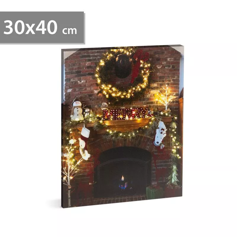 Tablou de Crăciun - LED - cu agățătoare, 2 baterii AA - 30 x 40 cm (58467), [],kalki.ro