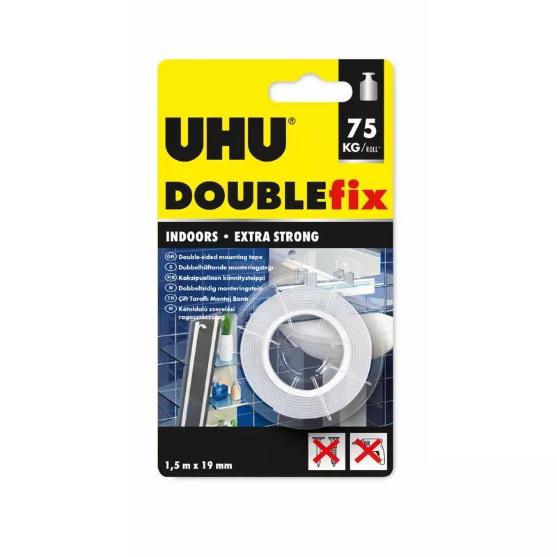 UHU Double Fix - bandă adezivă față-verso - 19 mm x 1,5 m, [],kalki.ro