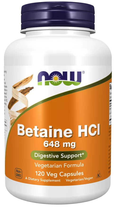 NOW Betaine HCL 648mg - 120 capsule vegane, [],https:0769429911.websales.ro