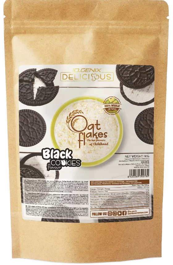 IOGENIX DELICIOUS OATFLAKES 1Kg Black Cookies, [],advancednutrition.ro