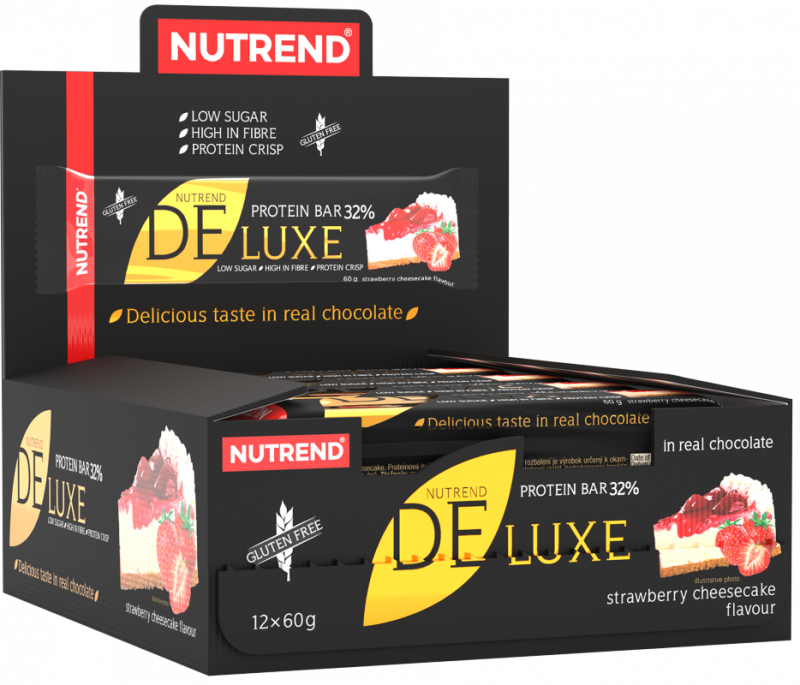 12 Batoane x 60g Deluxe Protein Bar cu 32% Proteine Nutrend Strawberry Cheesecake, [],advancednutrition.ro