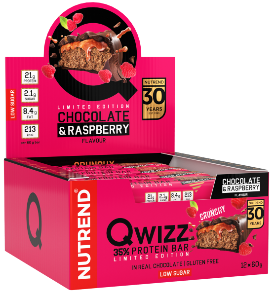 12 Batoane x 60g Qwizz Protein Bar Nutrend Chocolate Raspberry, [],advancednutrition.ro