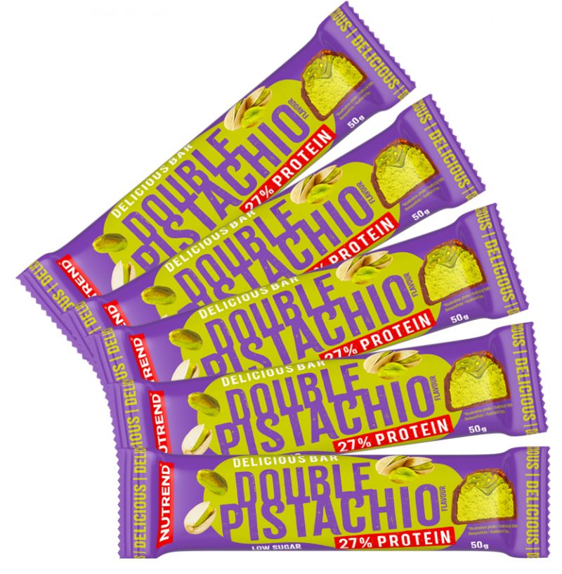 5 Batoane x 50g Delicious Bar Nutrend Double Pistachio in Milk Chocolate, [],advancednutrition.ro