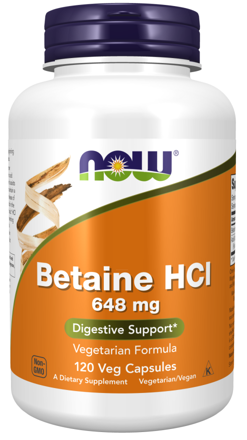 Betaine HCL 648mg - 120 Capsule NOW, [],advancednutrition.ro