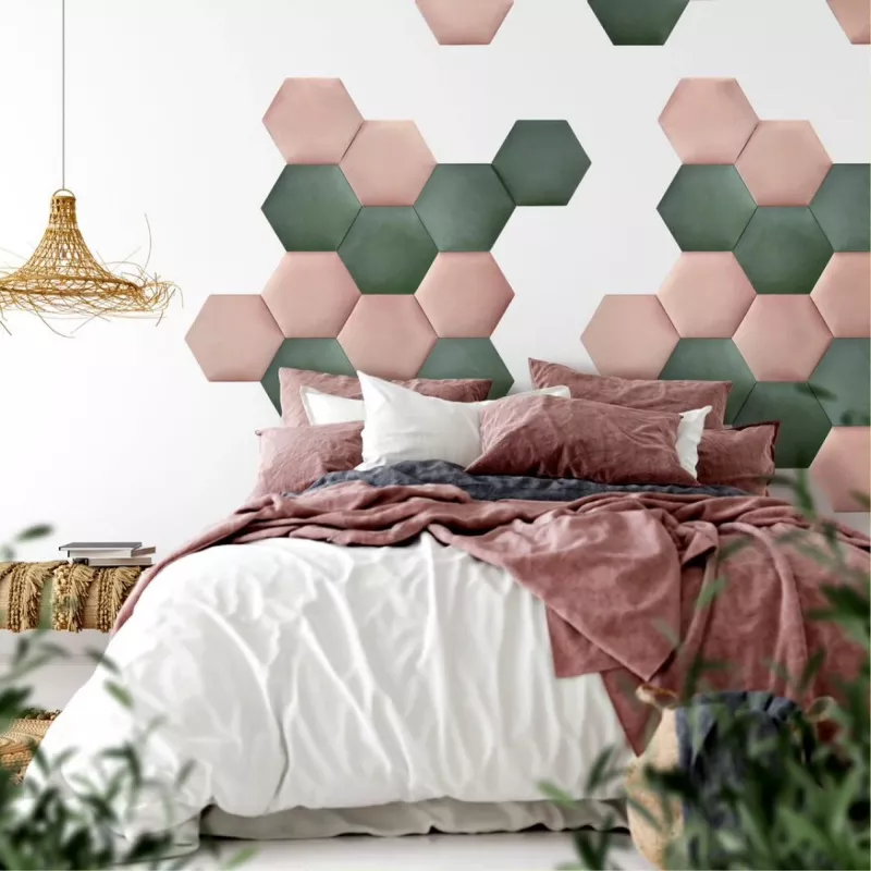 Panou decorativ tapitat Hexago Hexagon HE 17x17 cm VERDE ME17