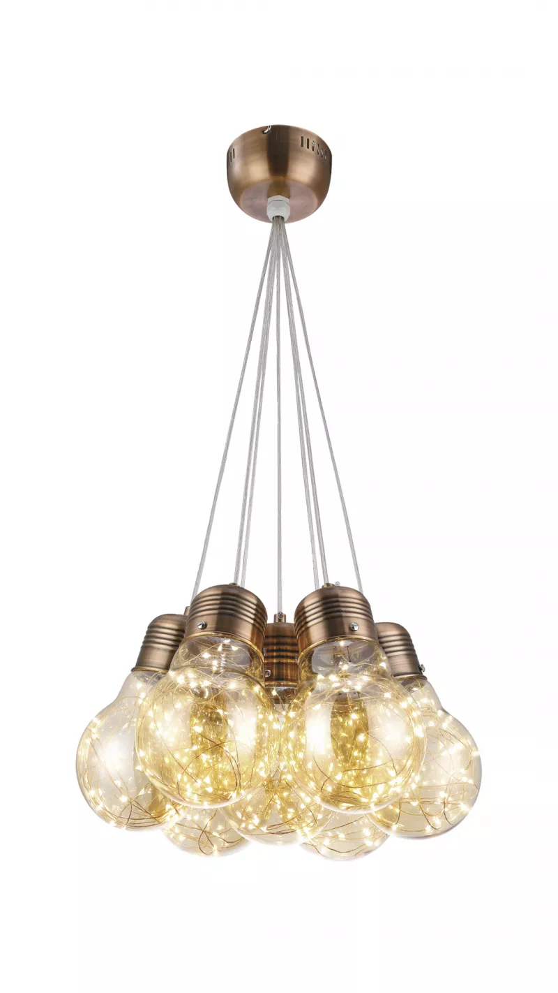 Suspensie Bulbs7 ambra cupru mat sticla metal 142009 LED