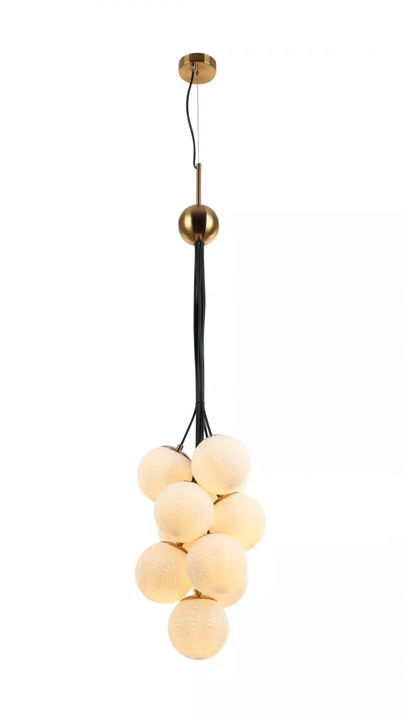 Suspensie Grapes 10 alb opal cu model geometric auriu sticla metal 109004 10xE27