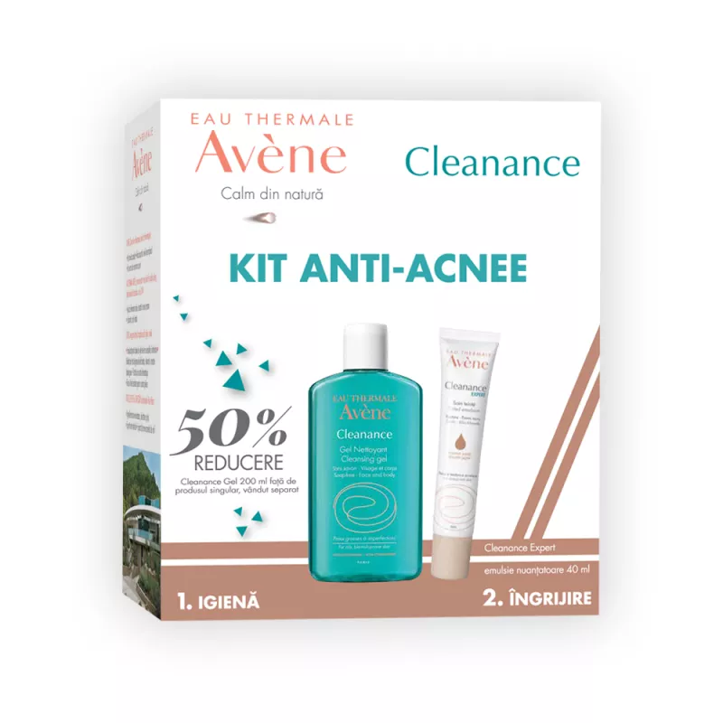 AVENE PACHET PROMO CLEANANCE EXPERT EMULSIE NUANTATOARE 40ML + 50% RED CLEANANCE GEL 200ML, [],axafarm.ro