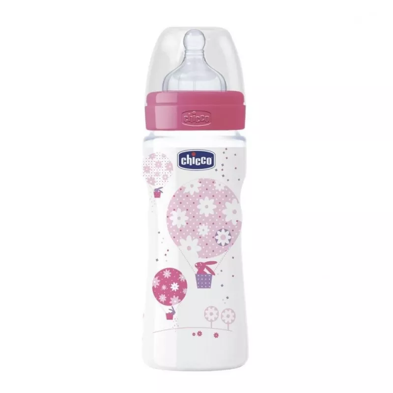 CHICCO BIBERON 330 ML ROZ TETINA SILICON 4 LUNI +, [],axafarm.ro