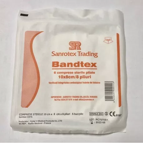 COMPRESE STERILE TAIATE(10CM/8CM X 50BUC)SANROTEX, [],axafarm.ro