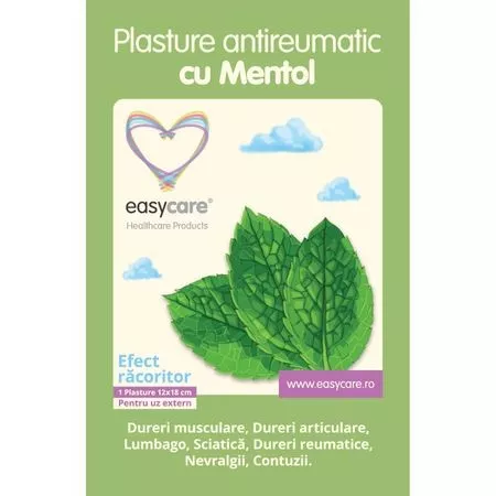 EASY CARE PLASTURE ANTIREUMATIC MENTOL 12X18CM, [],axafarm.ro