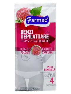 FARMEC BENZI DEPILATOARE CORP BIKINI EXTRACT ZMEURA 10 BENZI, [],axafarm.ro