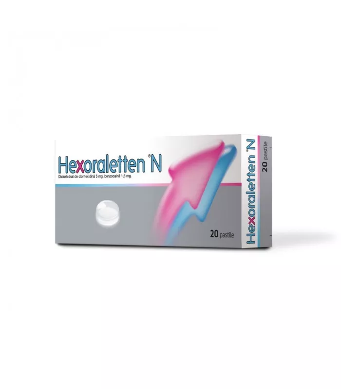 HEXORALETTEN N 5 mg+1,5 mg x 20 PASTILE 5mg+1,5mg MCNEIL HEALTHCARE I, [],axafarm.ro