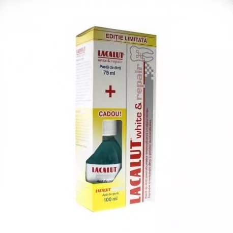 LACALUT WHITE & REPAIR 75 ml + APA DE GURA WHITE 100 ml, [],axafarm.ro