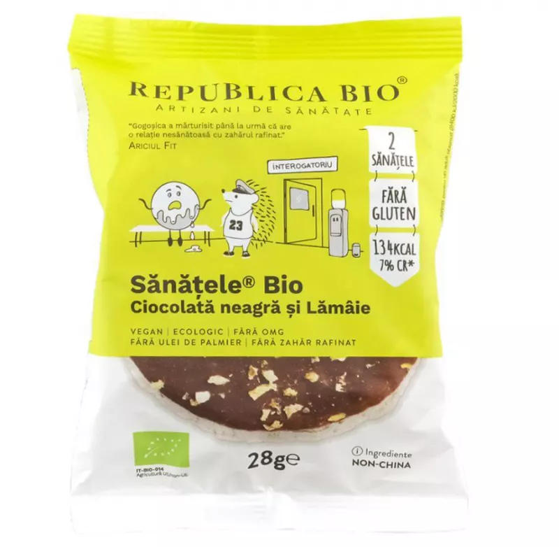 REPUBLICA BIO SANATELE BIO CIOCOLATA NEAGRA SI LAMAIE - ECOLOGIC, FARA GLUTEN, 28G, [],axafarm.ro