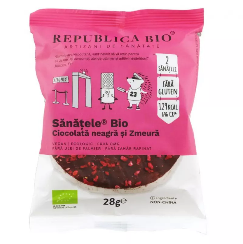 REPUBLICA BIO SANATELE BIO CIOCOLATA NEAGRA SI ZMEURA, ECOLOGIC, FARA GLUTEN 28G, [],axafarm.ro