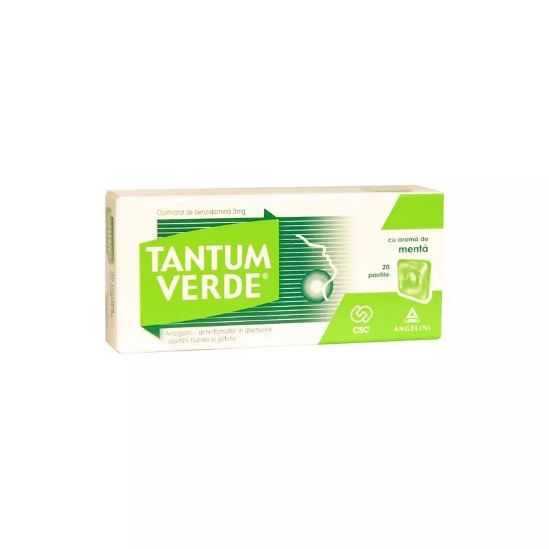TANTUM VERDE CU AROMA DE MENTA 3 mg x 20 PASTILE 3mg ANGELINI PHARMA ÖST, [],axafarm.ro