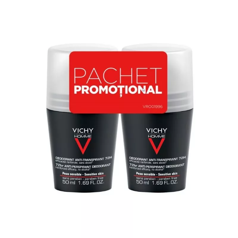 VICHY HOMME DEO ROLL ON BIPACK ANTI-PERSPIRANT EXTREME CONTROL 72H 2X50ML, [],axafarm.ro