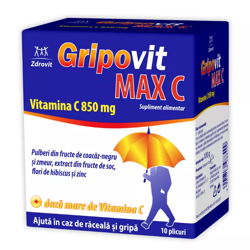 ZDROVIT GRIPOVIT MAX C FARA ZAHAR PULB 10PL, [],axafarm.ro