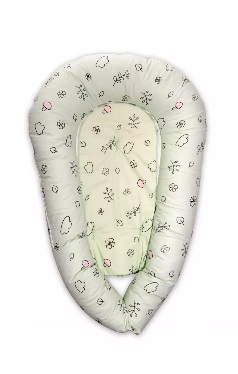 Baby Nest 3in1, 110x70x15 cm, husa bumbac ranforce, Lamb Green 1
