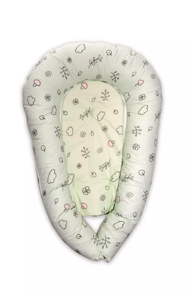 Baby Nest 3in1, 110x70x15 cm, husa bumbac ranforce, Lamb Green 1