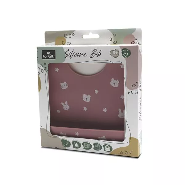 Baveta din silicon cu buzunar frontal, reglabila, 6 luni+, Deep Pink 2