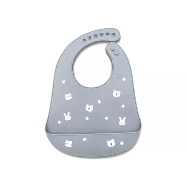 Baveta din silicon cu buzunar frontal, reglabila, 6 luni+, Grey 1