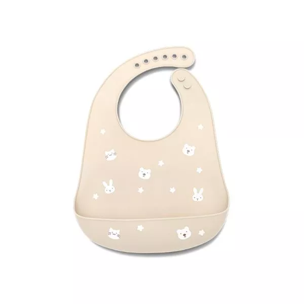 Baveta din silicon cu buzunar frontal, reglabila, 6 luni+, Beige 1