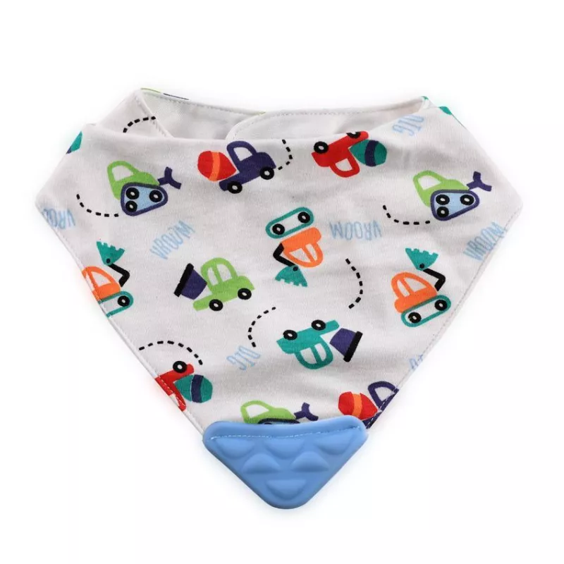 Baveta tip bandana, cu jucarie dentitie, bumbac, Blue 3