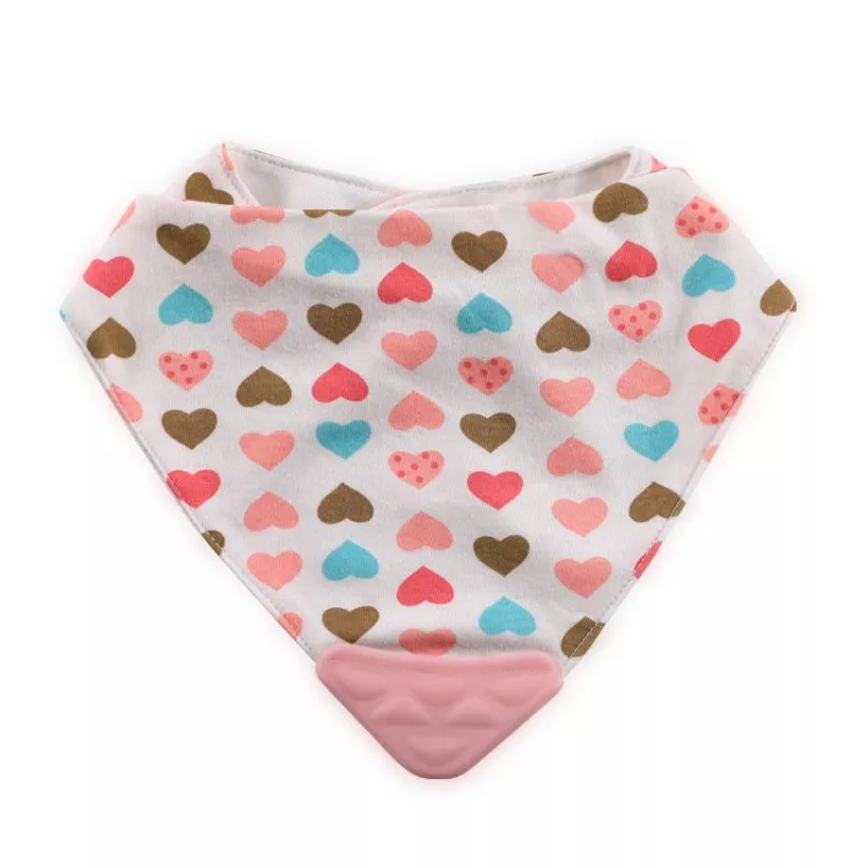 Baveta tip bandana, cu jucarie dentitie, bumbac, Pink 1