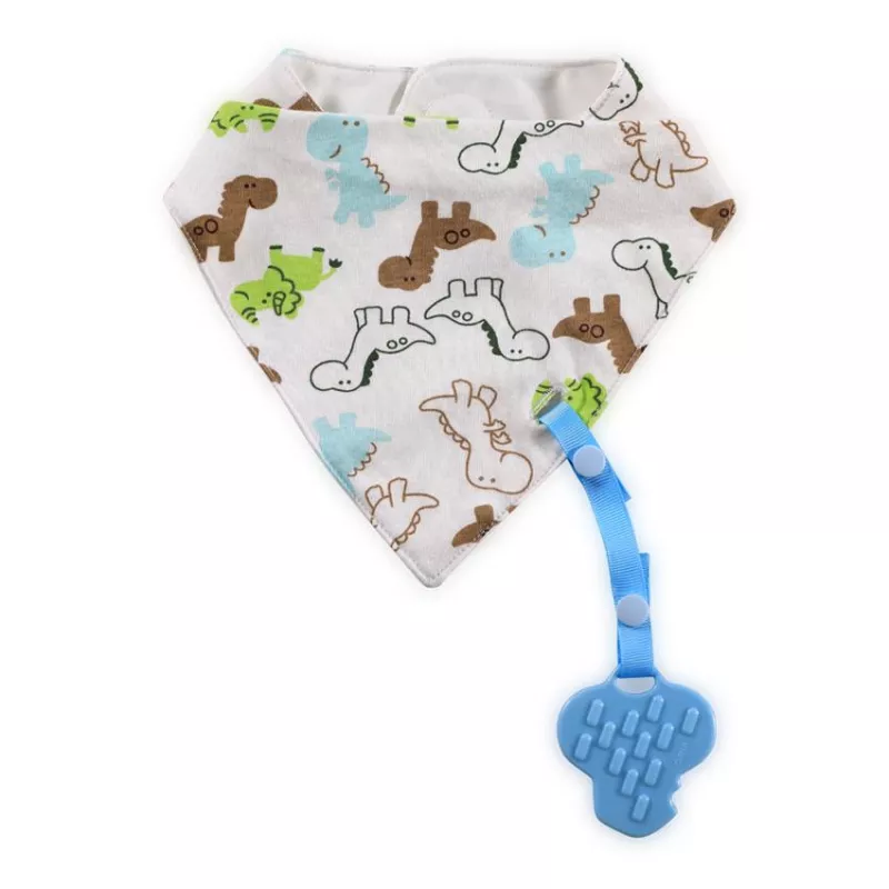 Baveta tip bandana, cu snur si jucarie dentitie, bumbac, Blue 3