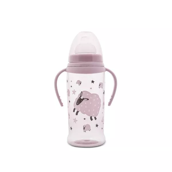 Biberon anticurgere cu manere, cu tetina lata, protejeaza gingiile, 6 luni+, 360 ml, My Friend, Mellow Rose 1