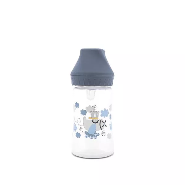 Biberon cu gat larg, tetina moale din silicon, 0 luni+, 250 ml, My Friend, Cameo Blue 1