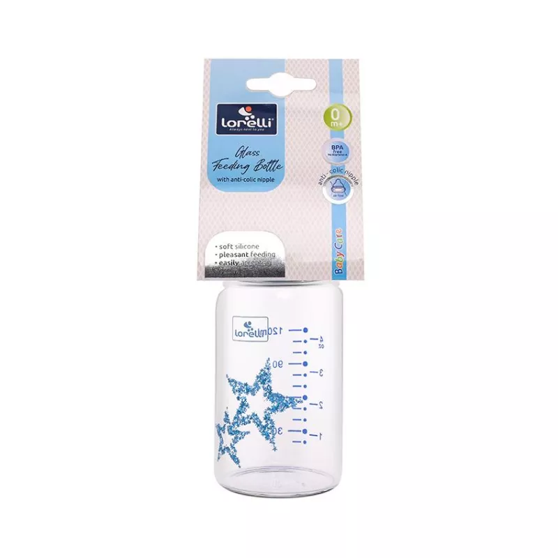 Biberon din sticla cu tetina anticolici, 120 ml, Blue 3