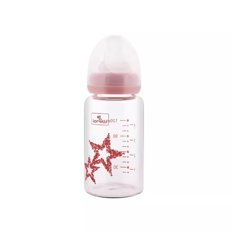 Biberon din sticla cu tetina anticolici, 120 ml, Pink 1