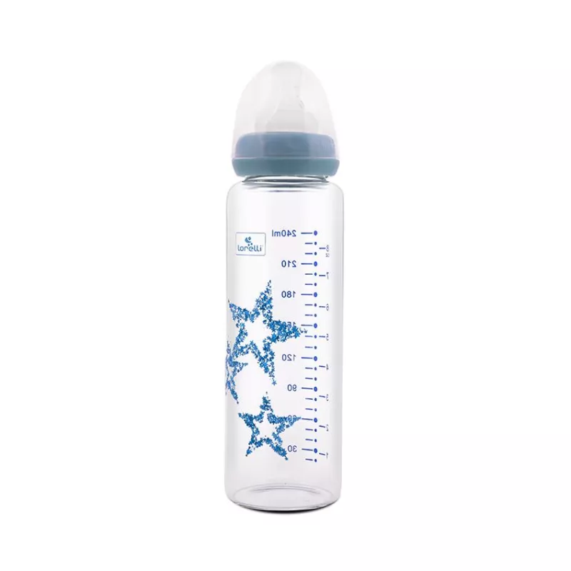 Biberon din sticla cu tetina anticolici, 240 ml, Blue 1