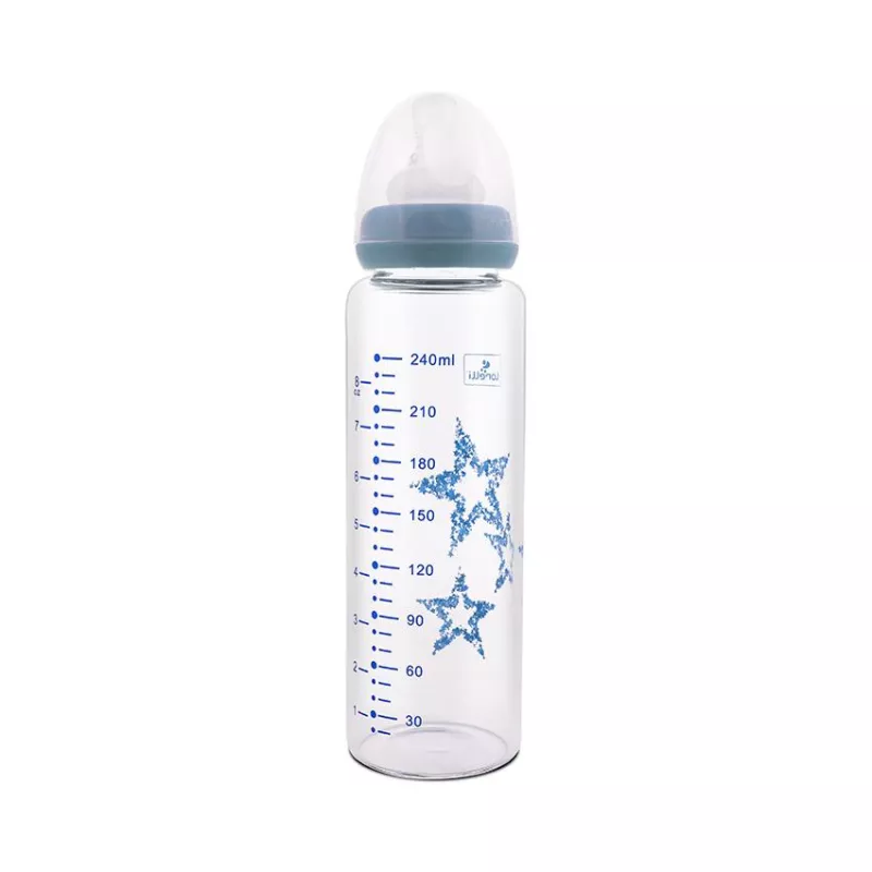 Biberon din sticla cu tetina anticolici, 240 ml, Blue 2