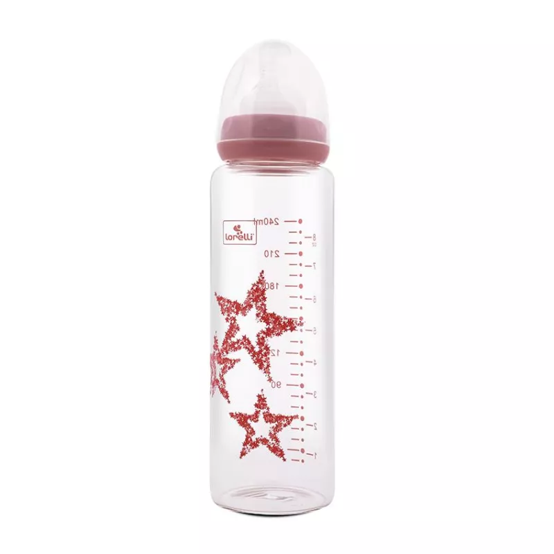 Biberon din sticla cu tetina anticolici, 240 ml, Pink 1
