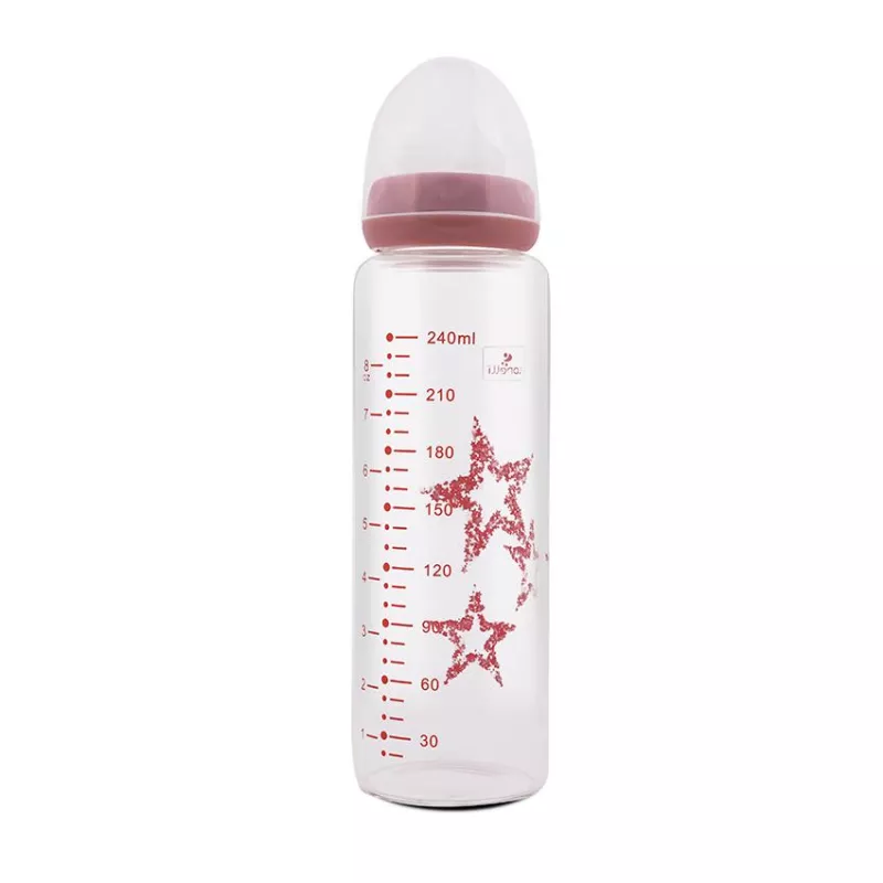 Biberon din sticla cu tetina anticolici, 240 ml, Pink 2
