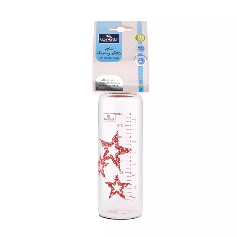 Biberon din sticla cu tetina anticolici, 240 ml, Pink 3